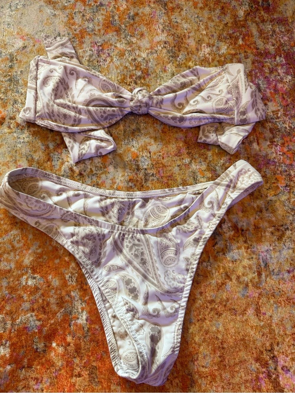 Paisley Bandeau Bikini Set — White & Light Lavender